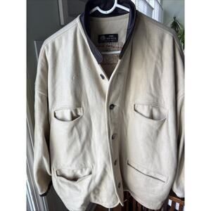 Vintage 80s WORKERS FOR FREEDOM England Leather Trim Oversized Wool Jacket Mens